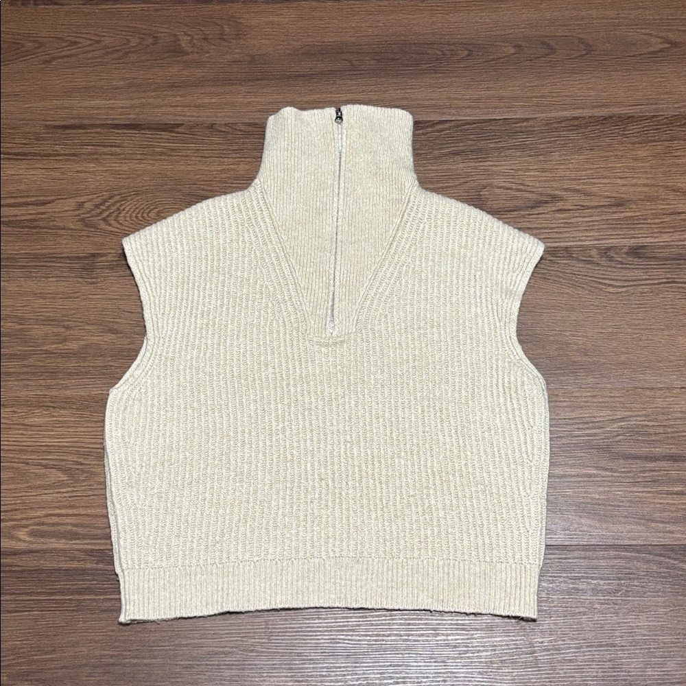 Massimo Dutti Cream High Neck Zip Knit Sweater Vest Size Small